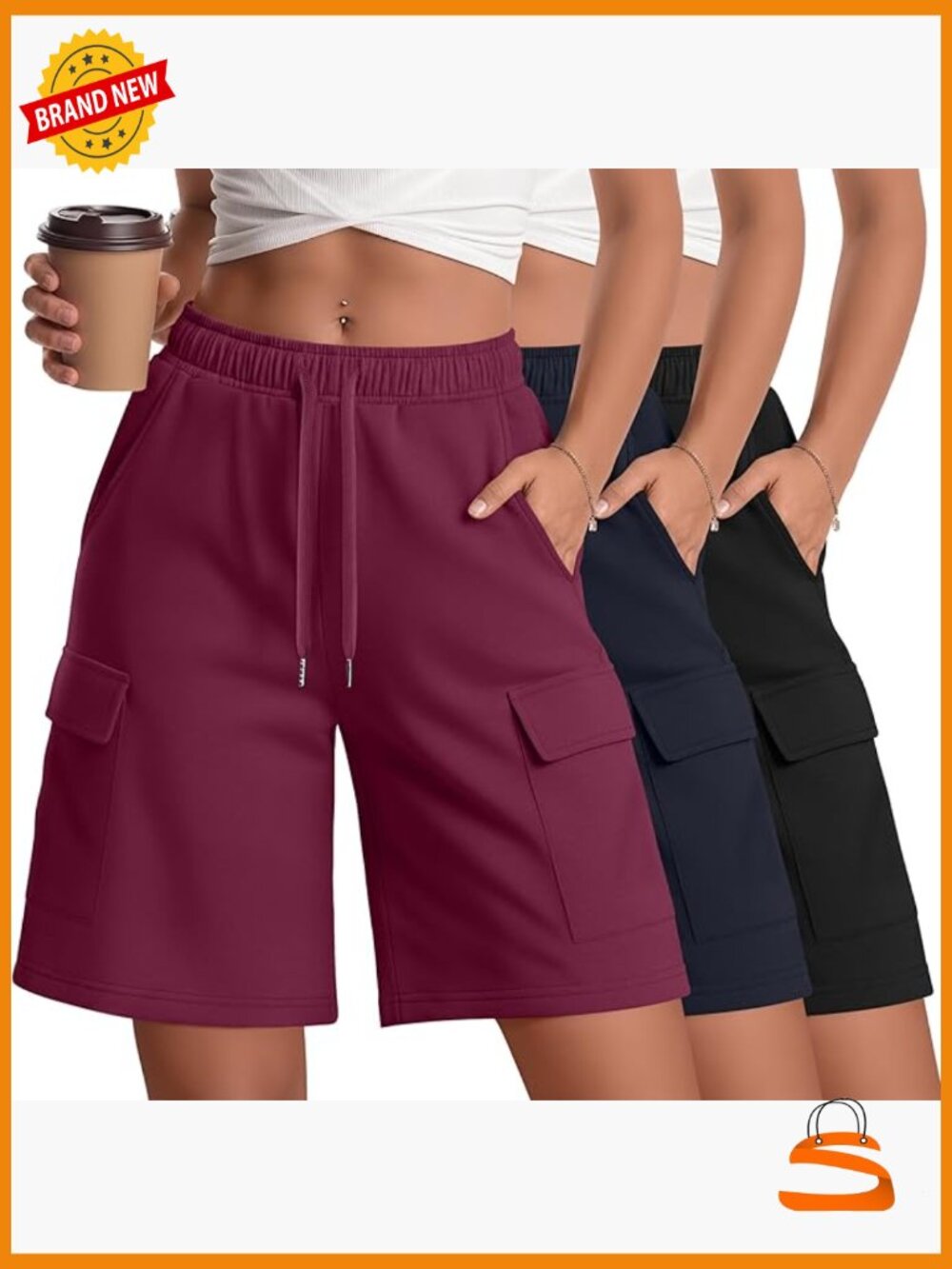 3 Pack Women Cargo Bermuda 7" Shorts Athletic Workout Loose Knee Lounge